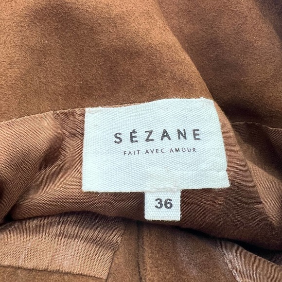 Sezane Tesse Suede Mini Skirt Brown Paper Bag Tie Waist Brown - Picture 3 of 7